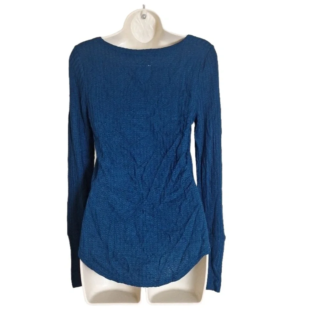 Chaser Amalfi Square Neck Snap Cuff Ribbed Thermal Long Sleeve Tee Size Small